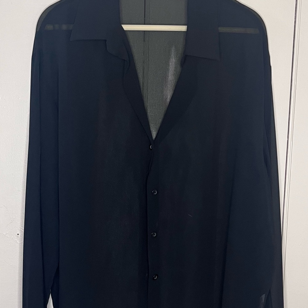 Chic Black Sheer Button-Up Blouse